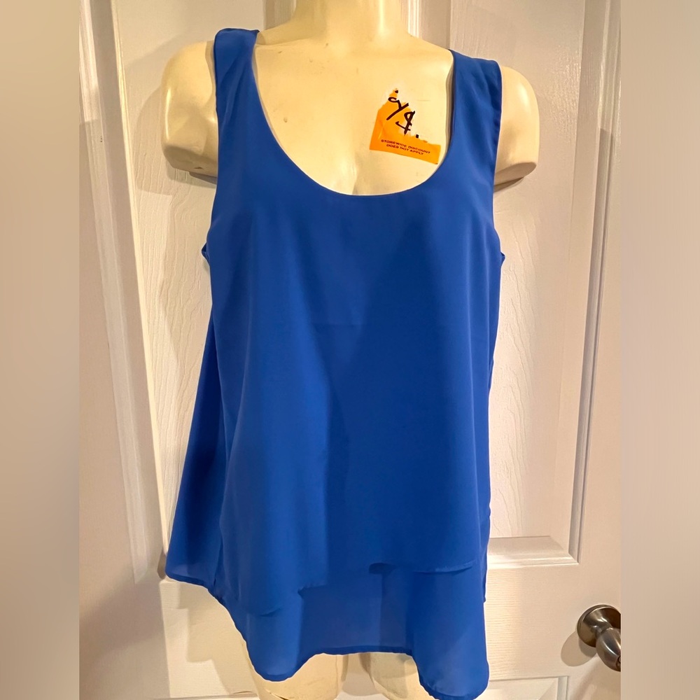 Preowned Japna Sleeveless Blouse, Blue, Low Tank With Zipper In Back